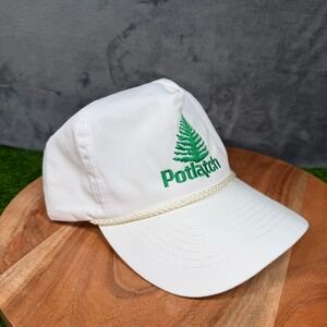 Vintage Potlatch White Rope Hat Tree Logo Adjustable Strapback Otto Cap Mens